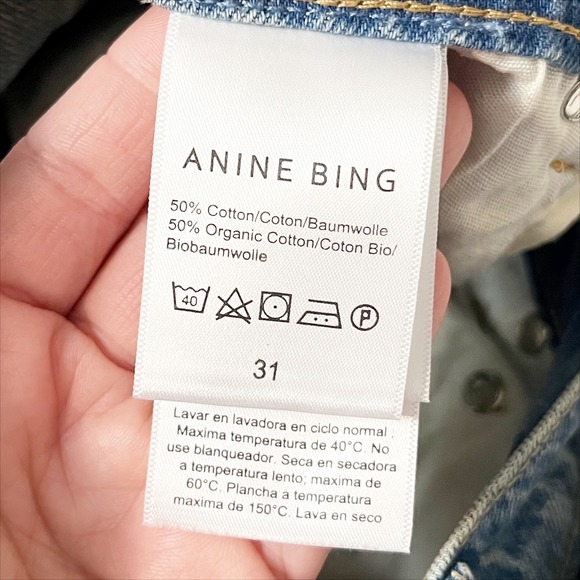 ANINE BING NWT Roy Mid Rise Relaxed Straight Leg Jeans 31 Nordic Blue split hem - Picture 10 of 13